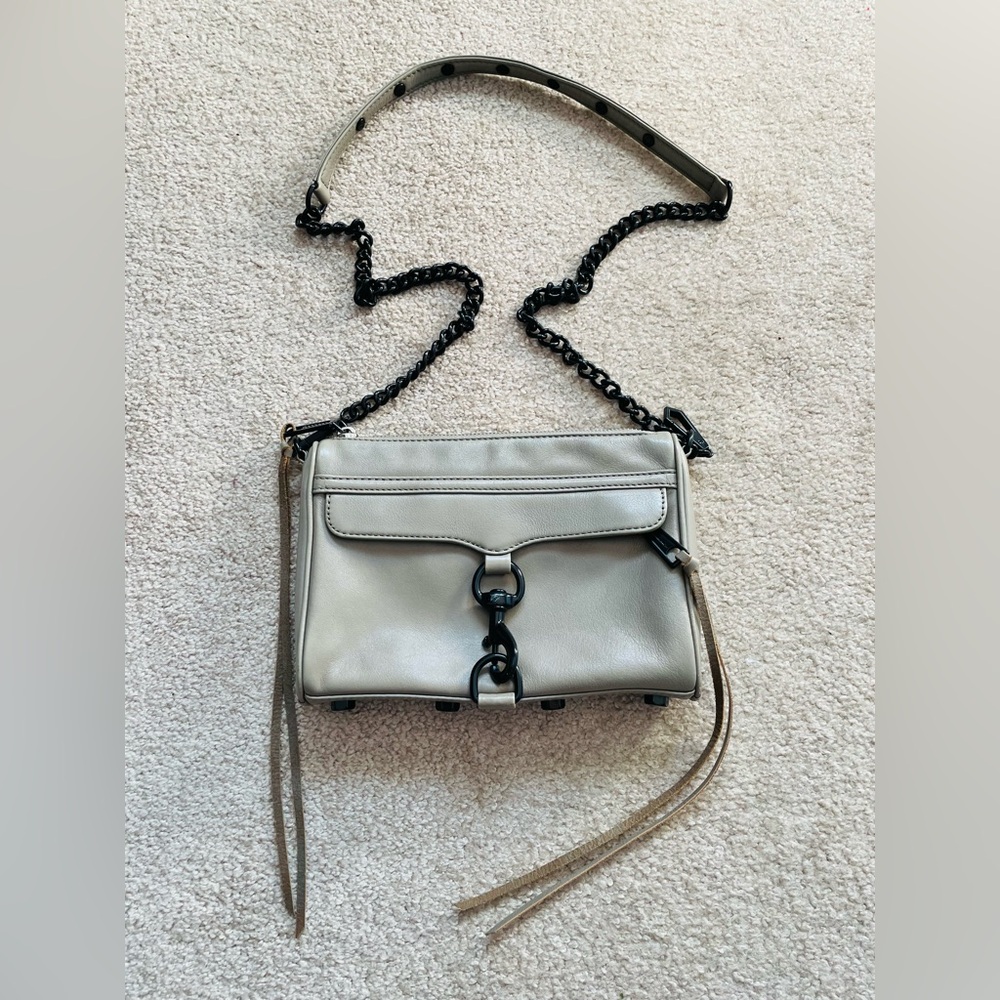 REBECCA MINKOFF Mini Mac Beige Leather Studded Crossbody Shoulder Bag Purse